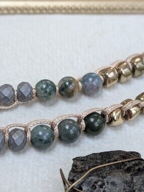 Boho Crystal, Moss Agate & Pyrite Long Pendant Necklace